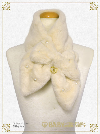 Ribbon and pearl fur muffler