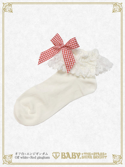 Gingham Ribbon Torsion Lace Ankle Socks