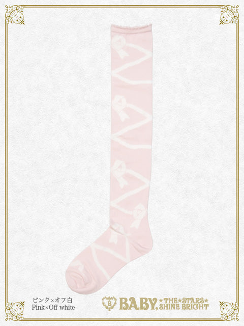 Lace up ribbon over knee socks