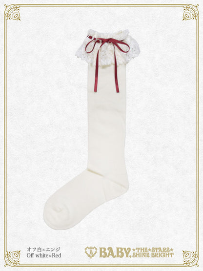 リボン通しレースハイソックス