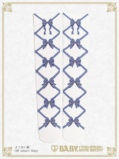 Ribbon printed overknee socks