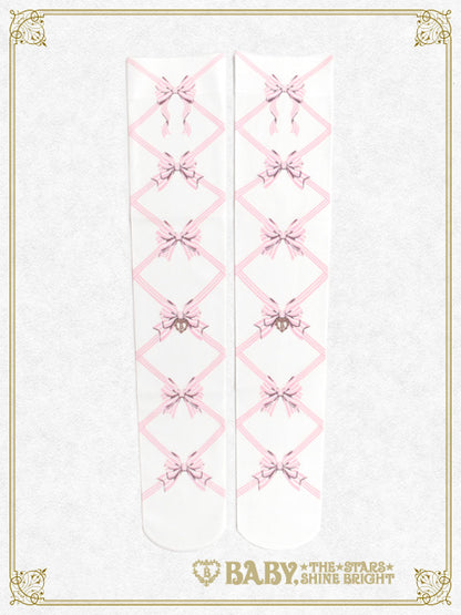 Ribbon printed overknee socks