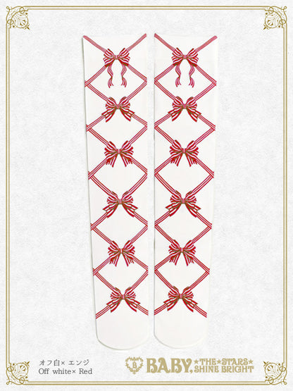 Ribbon printed overknee socks