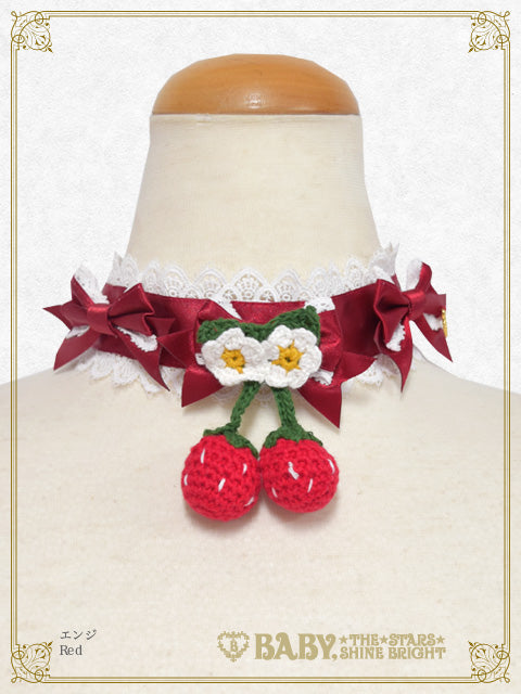 [Pre-order] Doki Doki♡Heart fluttering Princess Strawberry Satin Ribbon Choker