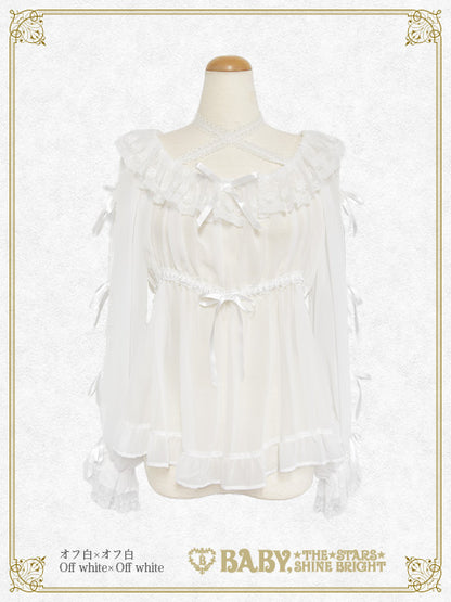 【予約】Sugar powder♡Dot Tulle ベビードールシフォンブラウス