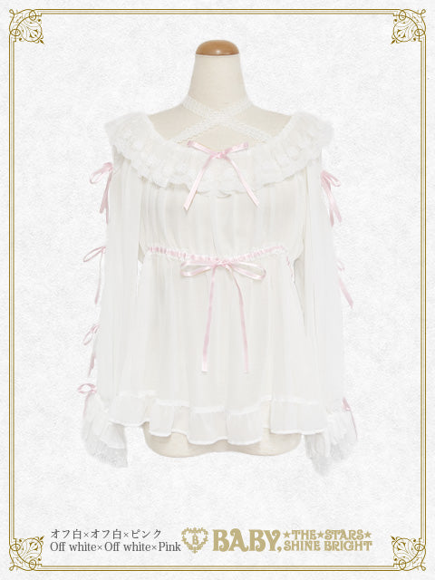 【予約】Sugar powder♡Dot Tulle ベビードールシフォンブラウス