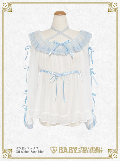 【予約】Sugar powder♡Dot Tulle ベビードールシフォンブラウス