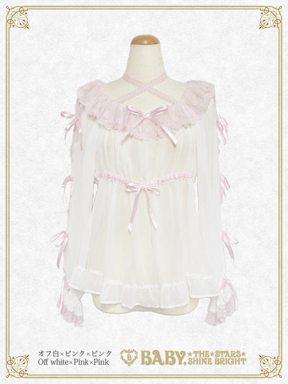 【予約】Sugar powder♡Dot Tulle ベビードールシフォンブラウス