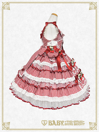 [Pre-order] Doki Doki♡Heart fluttering Princess Strawberry Gingham Jumper Skirt