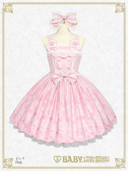 [Pre-order] Kumya’s Love Heart Embroidery Jumper Skirt I & Head bow Set