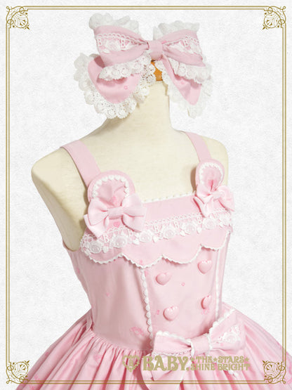 [Pre-order] Kumya’s Love Heart Embroidery Jumper Skirt I & Head bow Set