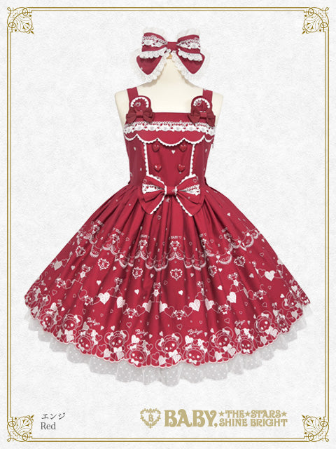 [Pre-order] Kumya’s Love Heart Embroidery Jumper Skirt I & Head bow Set