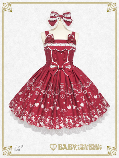 [Pre-order] Kumya’s Love Heart Embroidery Jumper Skirt I & Head bow Set