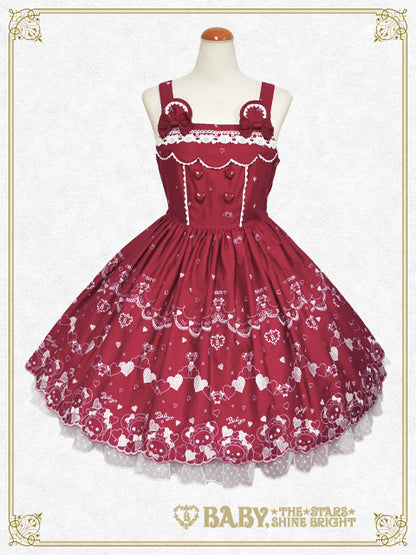[Pre-order] Kumya’s Love Heart Embroidery Jumper Skirt I & Head bow Set