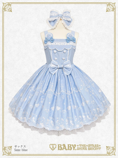 [Pre-order] Kumya’s Love Heart Embroidery Jumper Skirt I & Head bow Set
