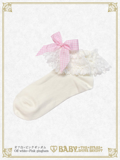 Gingham Ribbon Torsion Lace Ankle Socks