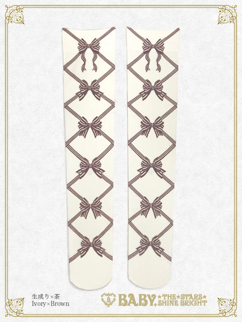 Ribbon printed overknee socks