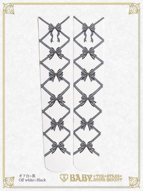 Ribbon printed overknee socks