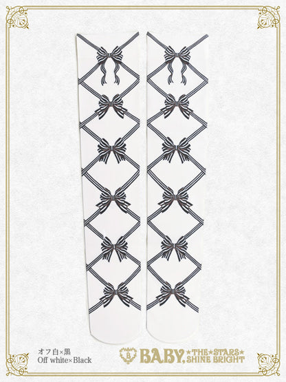 Ribbon printed overknee socks