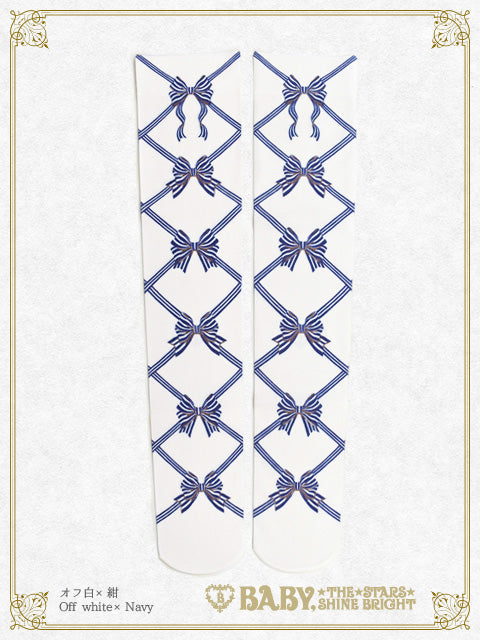 Ribbon printed overknee socks