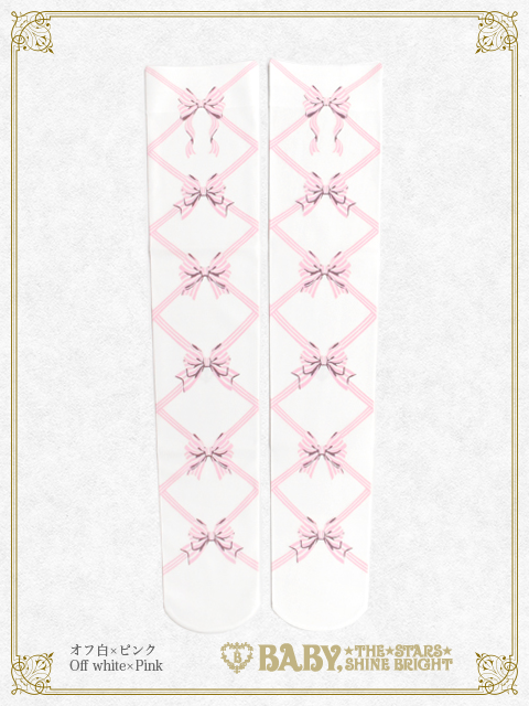 Ribbon printed overknee socks