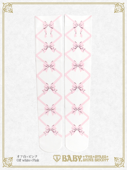 Ribbon printed overknee socks