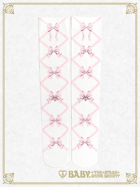 Ribbon printed overknee socks