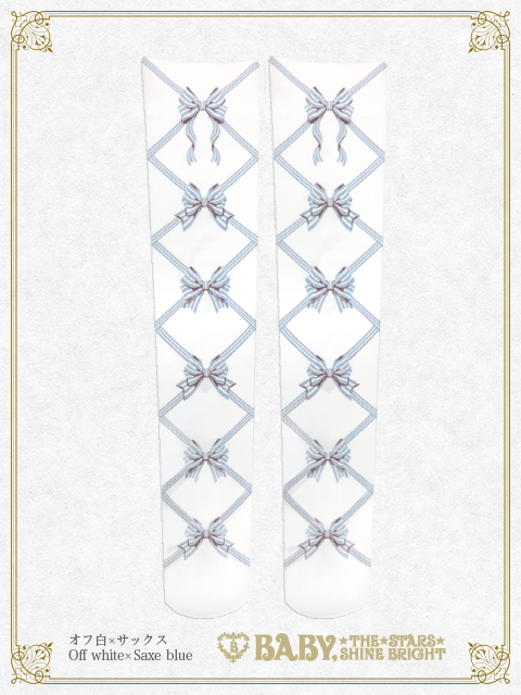 Ribbon printed overknee socks