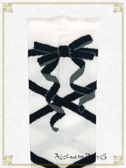 A/P lace up ribbon over knee socks