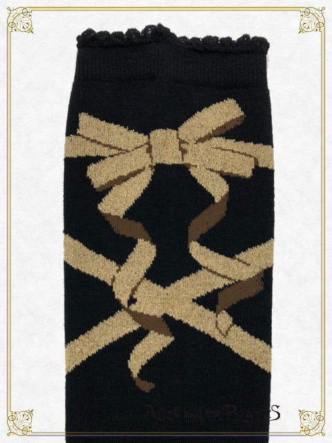 A/P lace up ribbon glitter over knee socks