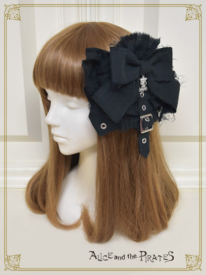 Monochrome gauze frill ribbon barrette