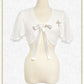 Cross-embroidered frill sleeve bolero