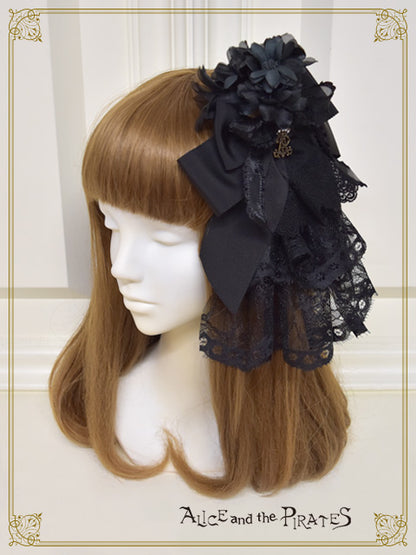 Dark racy Flora ribbon veil clip