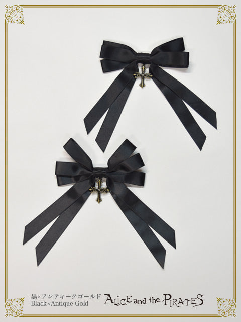 A/Pクロスチャームのサテン多重リボンクリップ