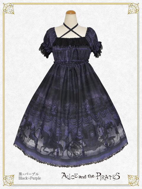 薔薇の時間柄ワンピース 紺 ALICE and the PIRATES Haunted Carousel～Allure to the Everlasting Circle of Death～ One