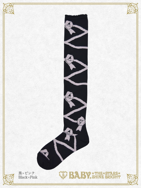 Lace up ribbon over knee socks